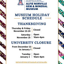 Museum Holiday Schedule: Thanksgiving closed Thursday November 23 and Friday November 24. Museum will be open Saturday November 25. For the University closure in December, the museum will be closed starting December 22nd through January 1st. We will resume our established hours of Tuesday-Saturday 10am-4pm on Tuesday January 2nd. 
